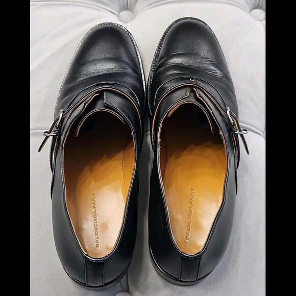 Balenciaga Paris Papier Derby Oxford Black Leather Skinny Buckle Womens Shoes 40 - Picture 9 of 16